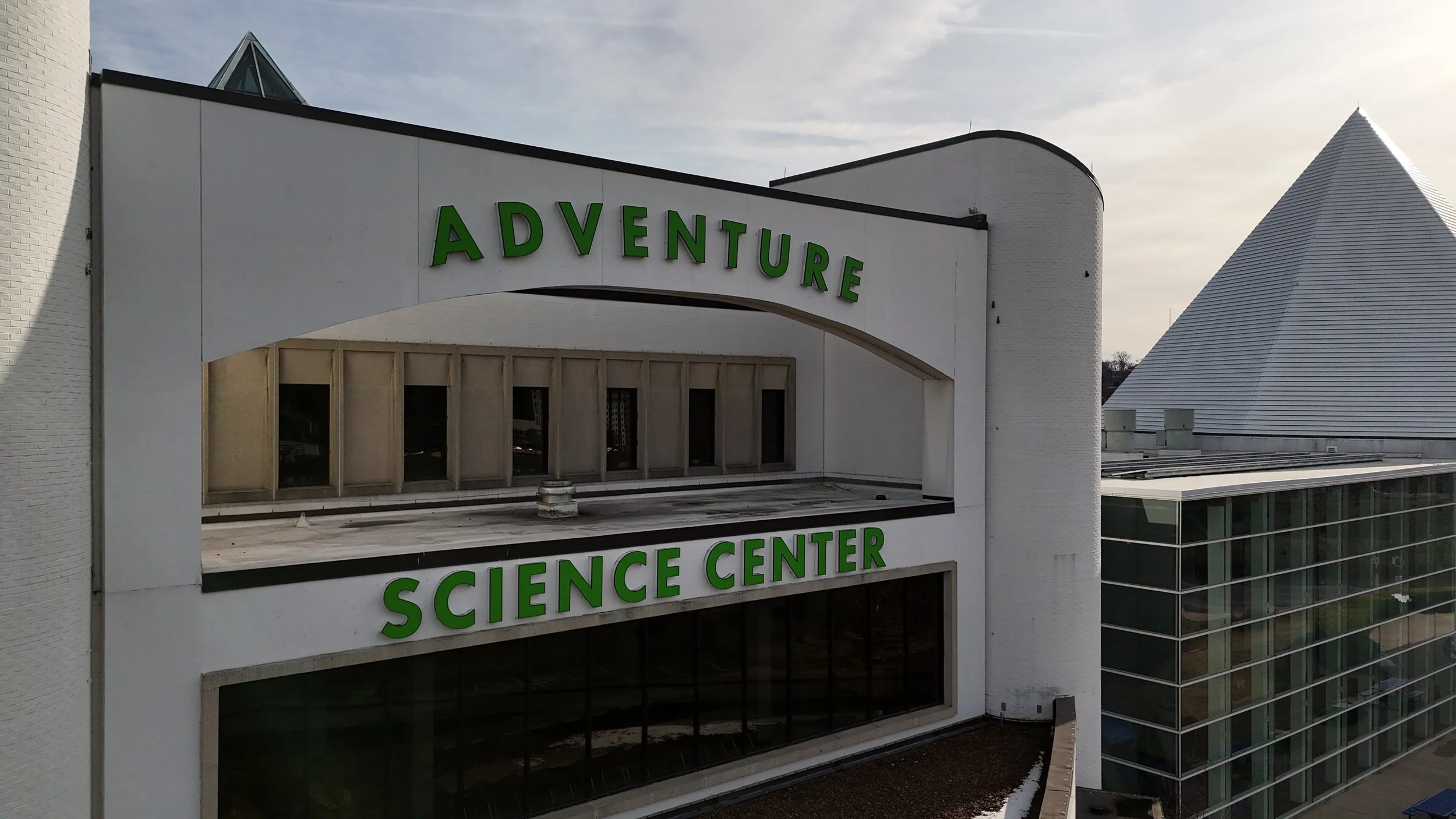 Exterior of Adventure Science Center with modern architectural design.