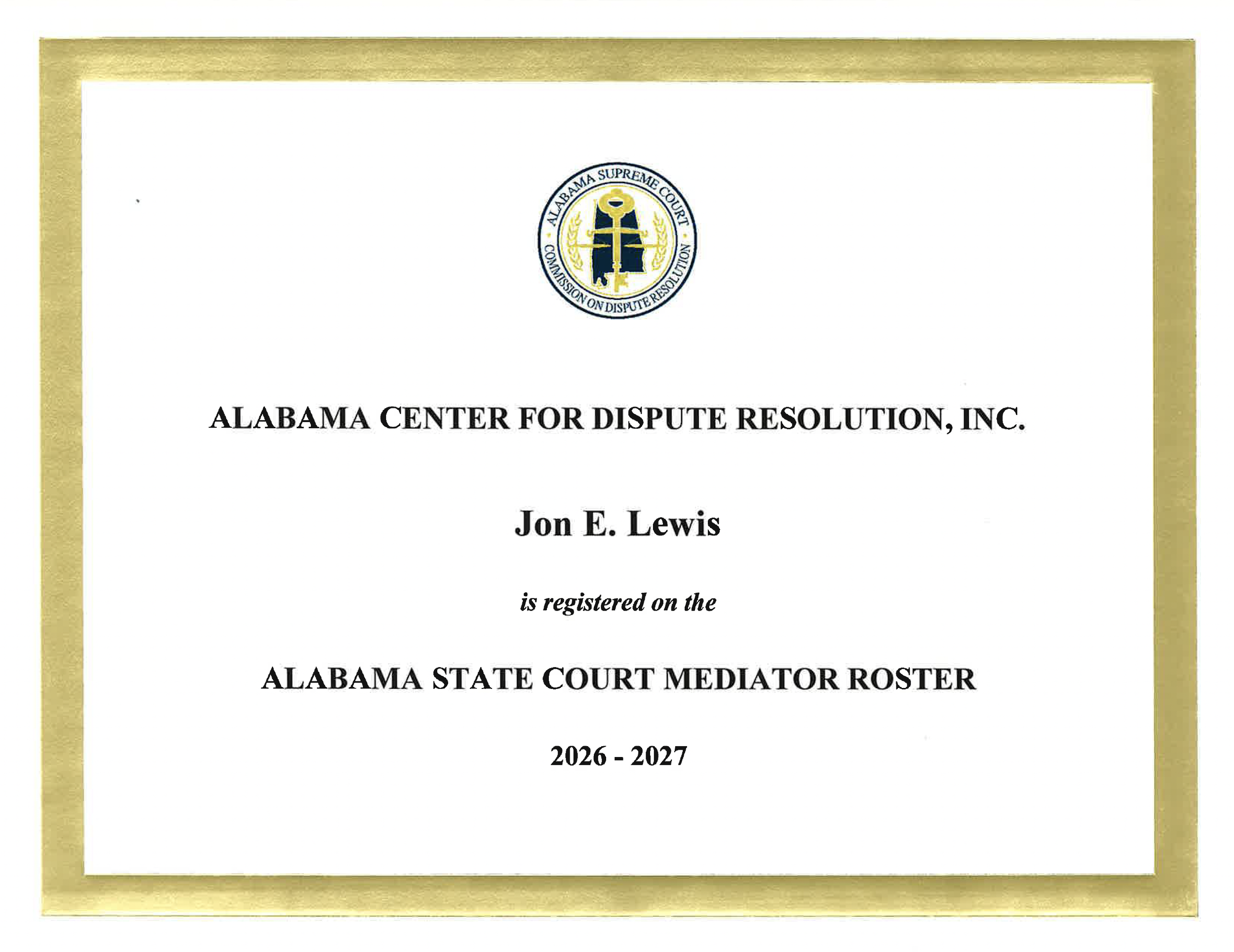 Jon Lewis Alabama State Court Mediator Roster