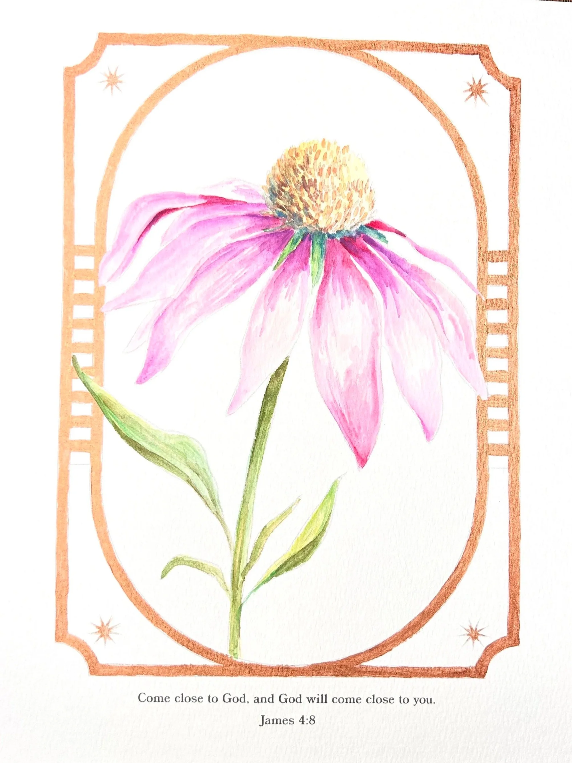 Watercolor and copper acrylic on paper