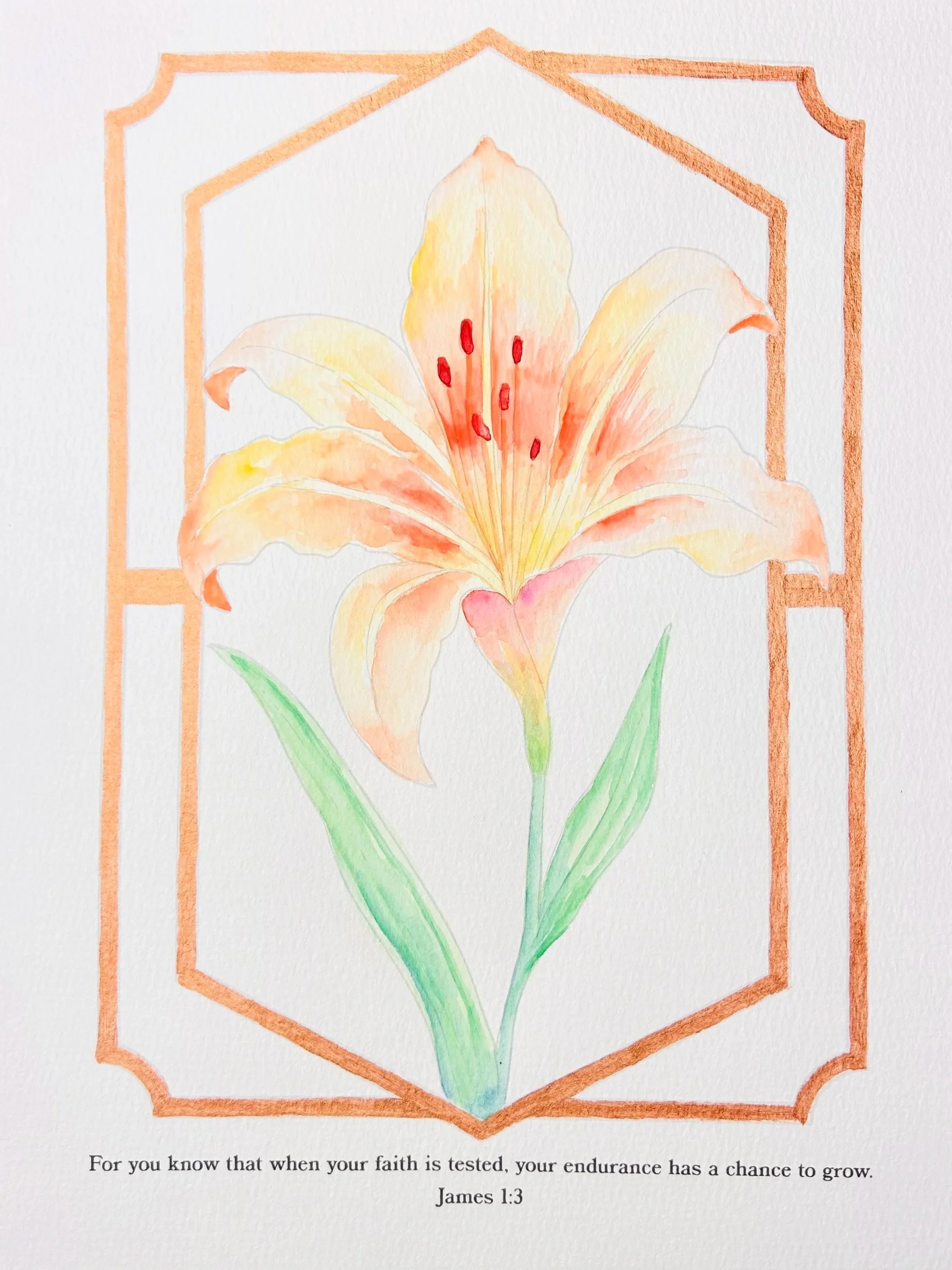 Watercolor and copper acrylic on paper