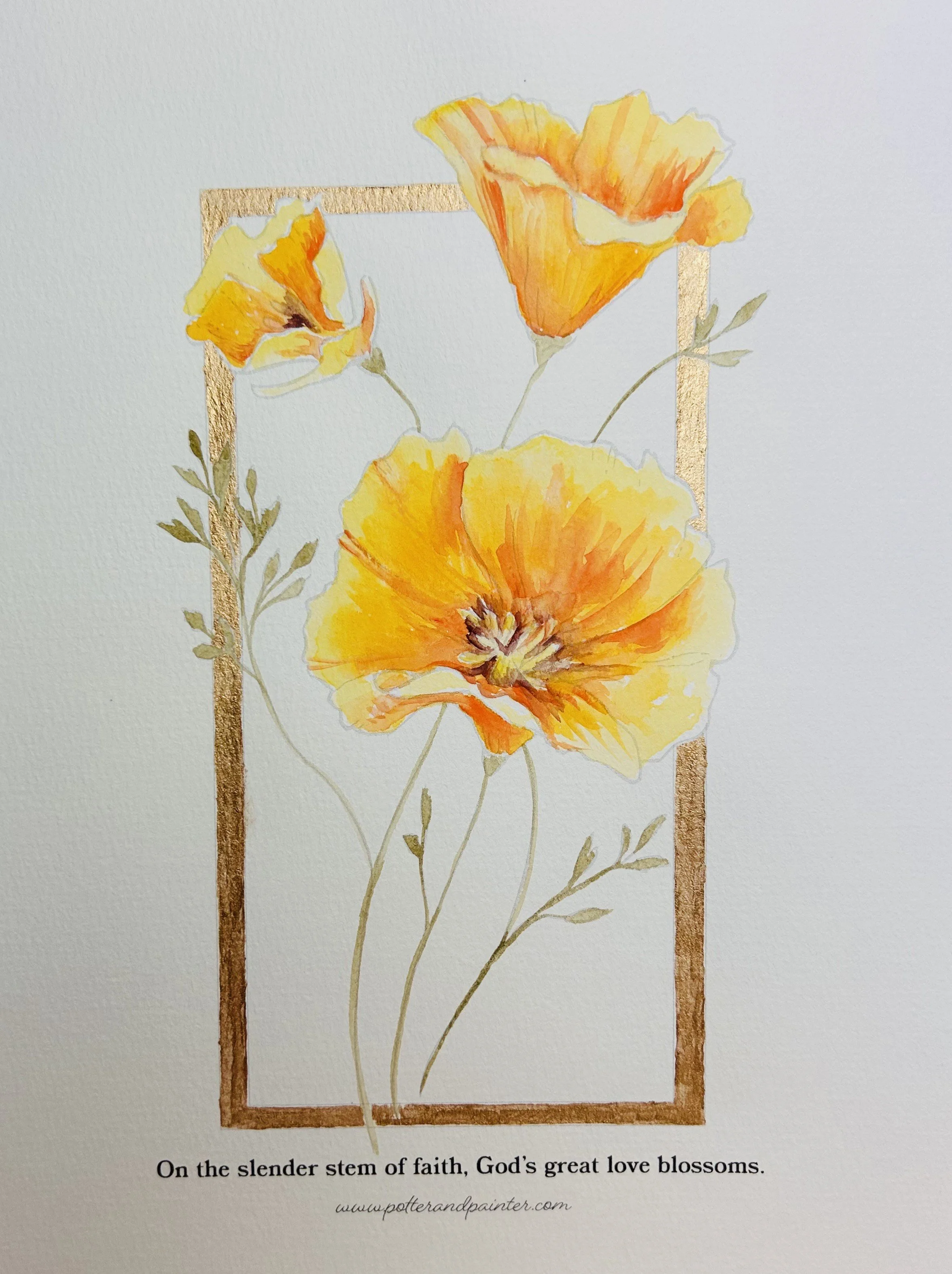 Watercolor and gold acrylic on paper