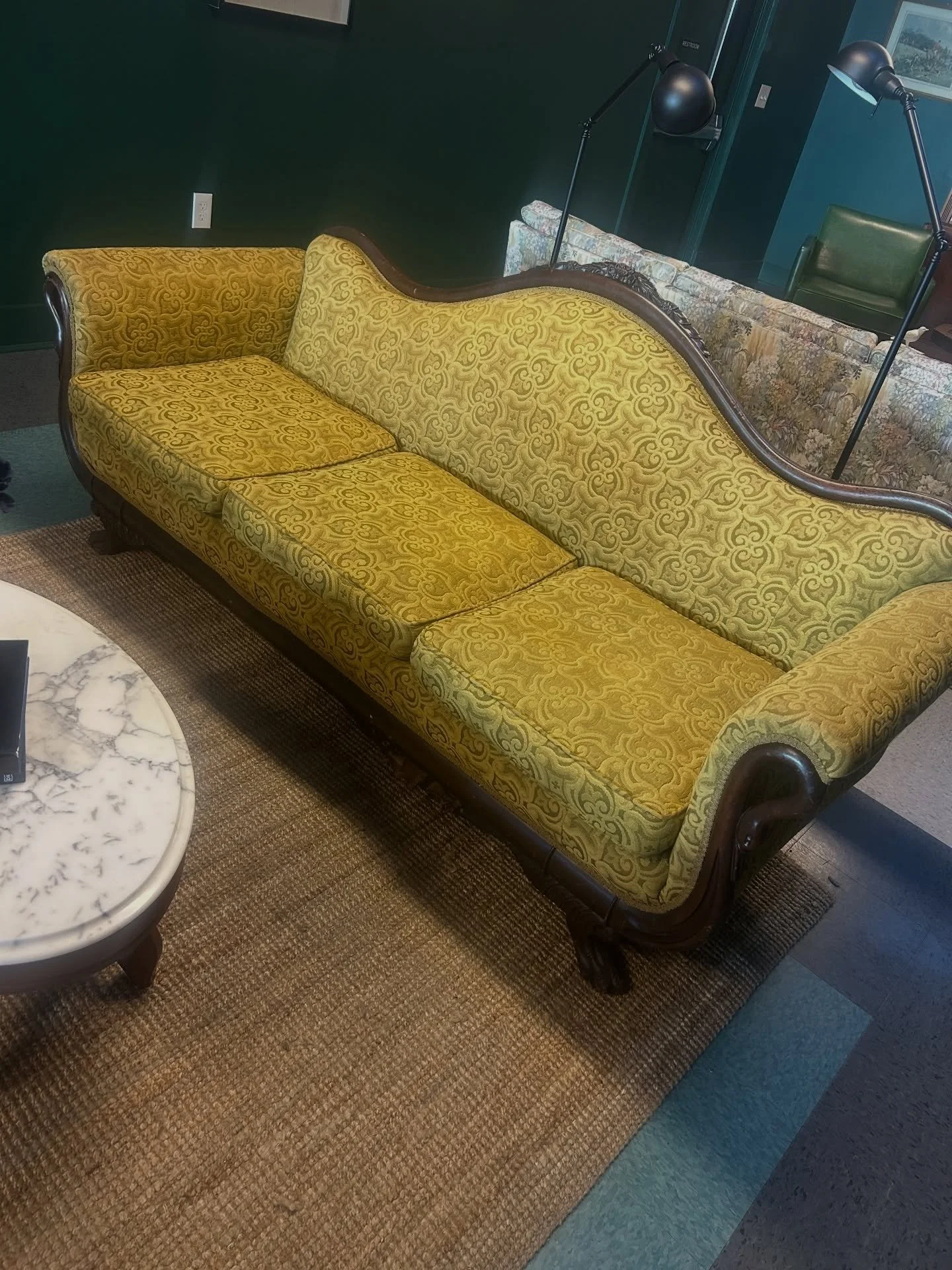 Our golden girl is showing her age! 😢 Looking for either a replacement or someone who can reupholster the bottom and secure the springs. Send us a DM if you can help! In the meantime, just sit on her cautiously. 😂