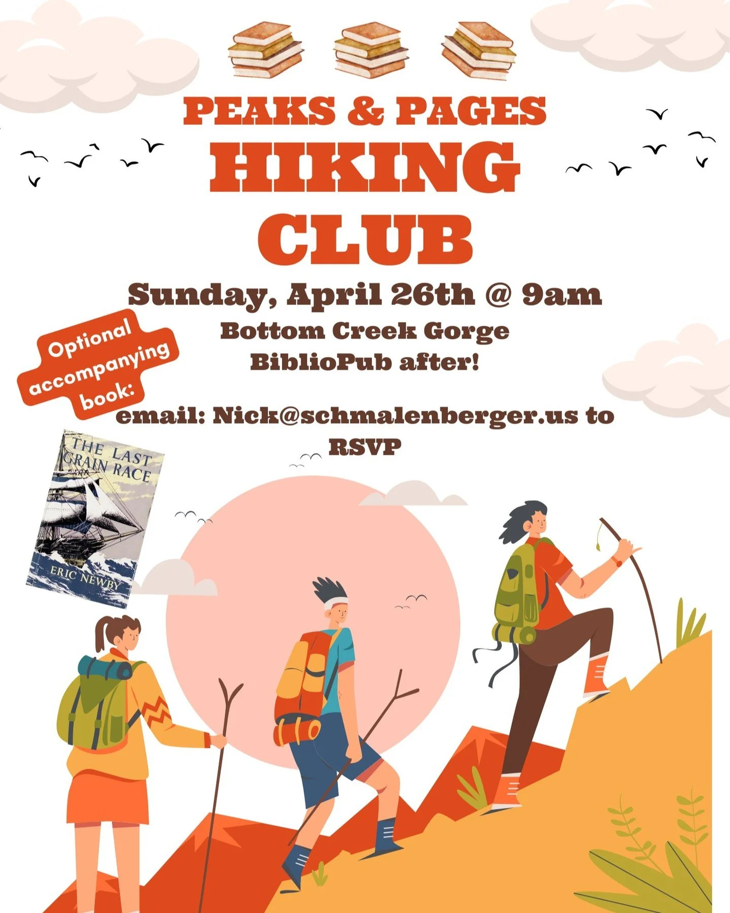 Hike &rarr; Swap stories &rarr; Sip a special drink at The BiblioPub

Join us for a local group hike, then head back to The BiblioPub to unwind, connect, and talk books.

✨ Each hike features a book of the month
📖 Order a copy through the store
🎧 P