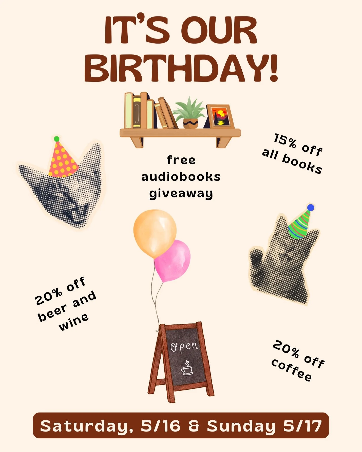 HAPPY BIRTHDAY TO US! Can you believe it? We've been here an entire year and we want to CELEBRATE with you!

On Saturday, we have TWO author events:

1pm - Local sci-fi author interview with Melinda Brown and Angelique Archer

2pm - Nan K. Chase auth