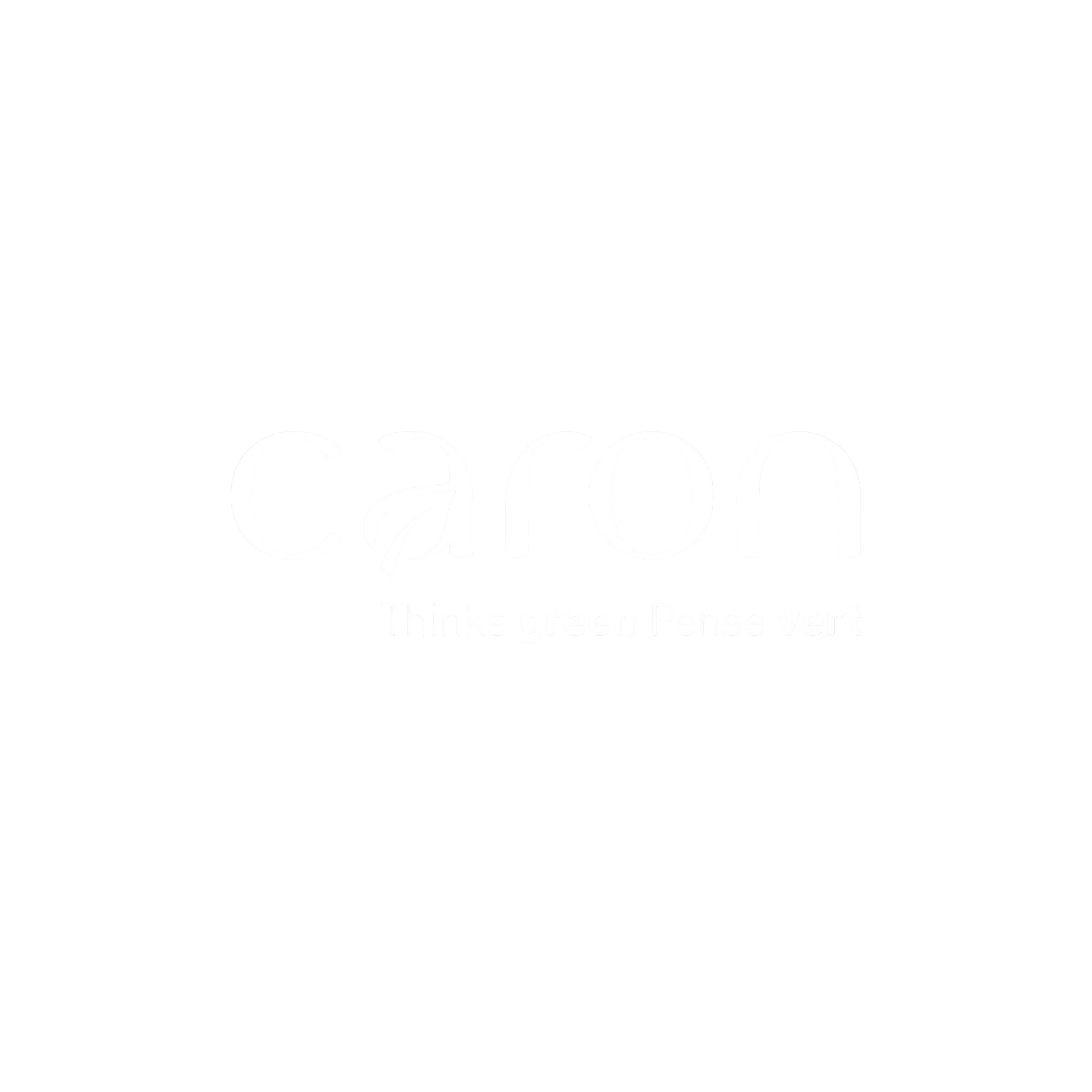 Logo avec le mot 'caron', un symbole de feuille et la phrase 'Think green Pense vert' en anglais et français