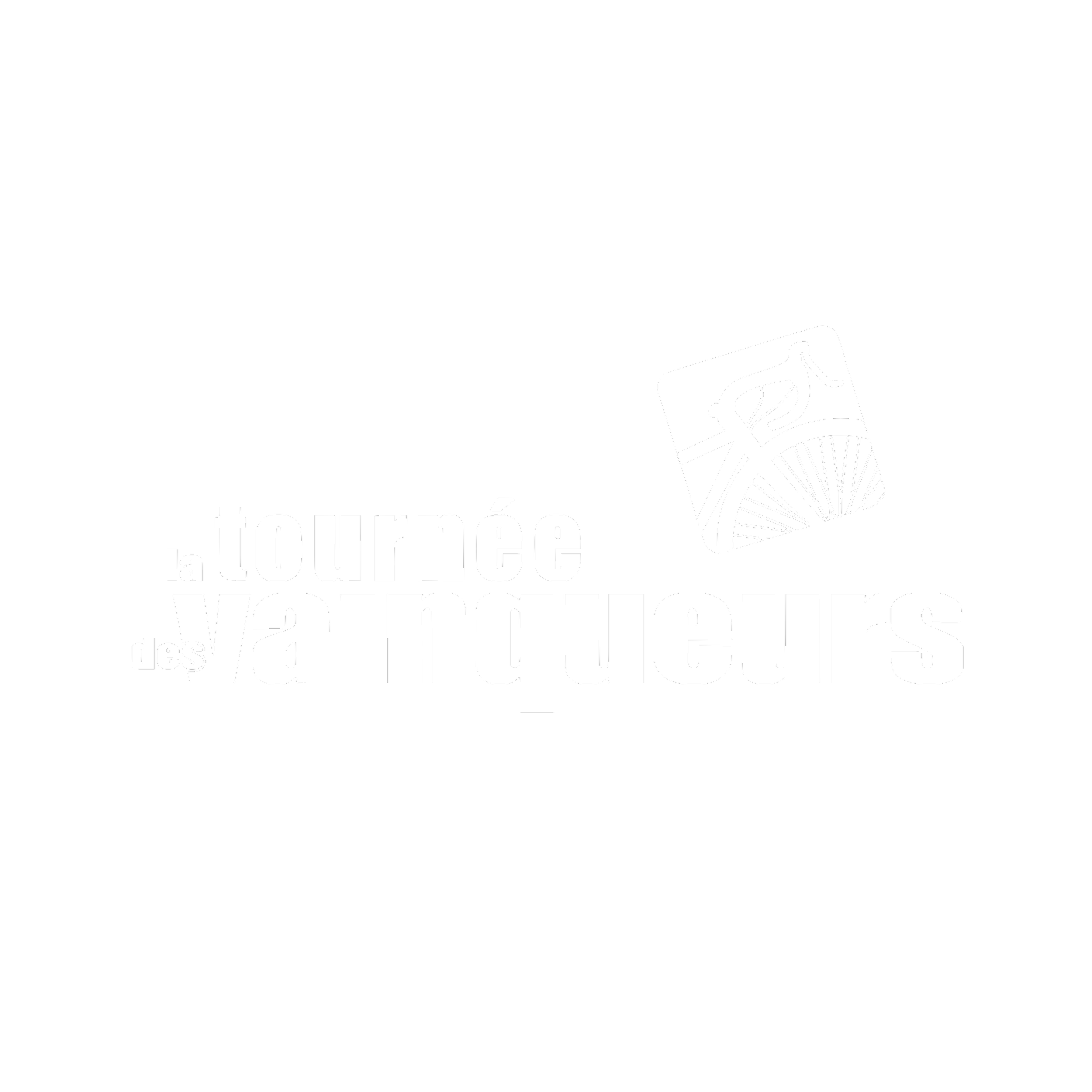 Logo de La Tournée des Vainqueurs avec un cycliste stylisé en blanc sur fond noir.