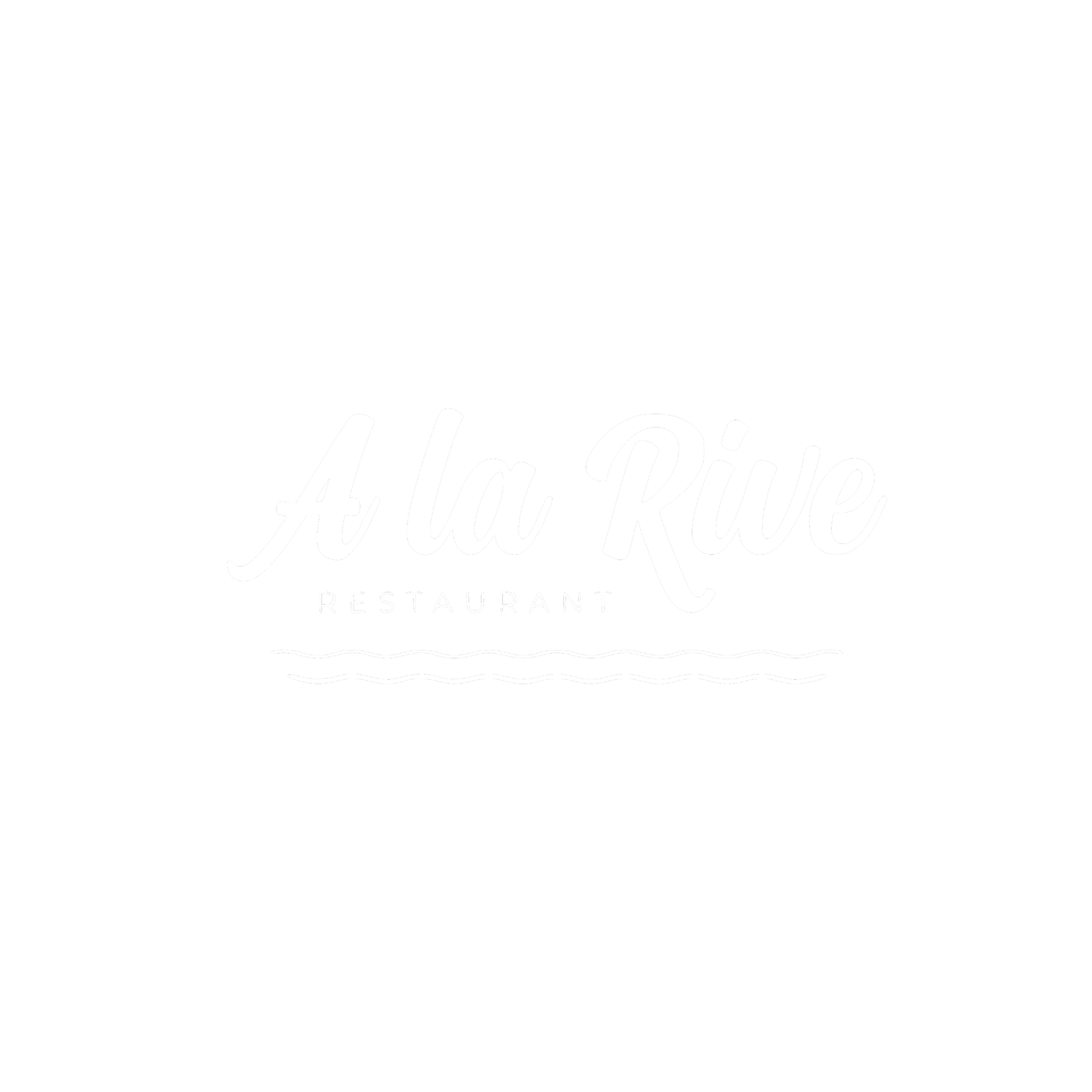 Logo noir avec texte blanc 'A la Rive RESTAURANT' et des lignes ondulées sous le mot 'RESTAURANT'.