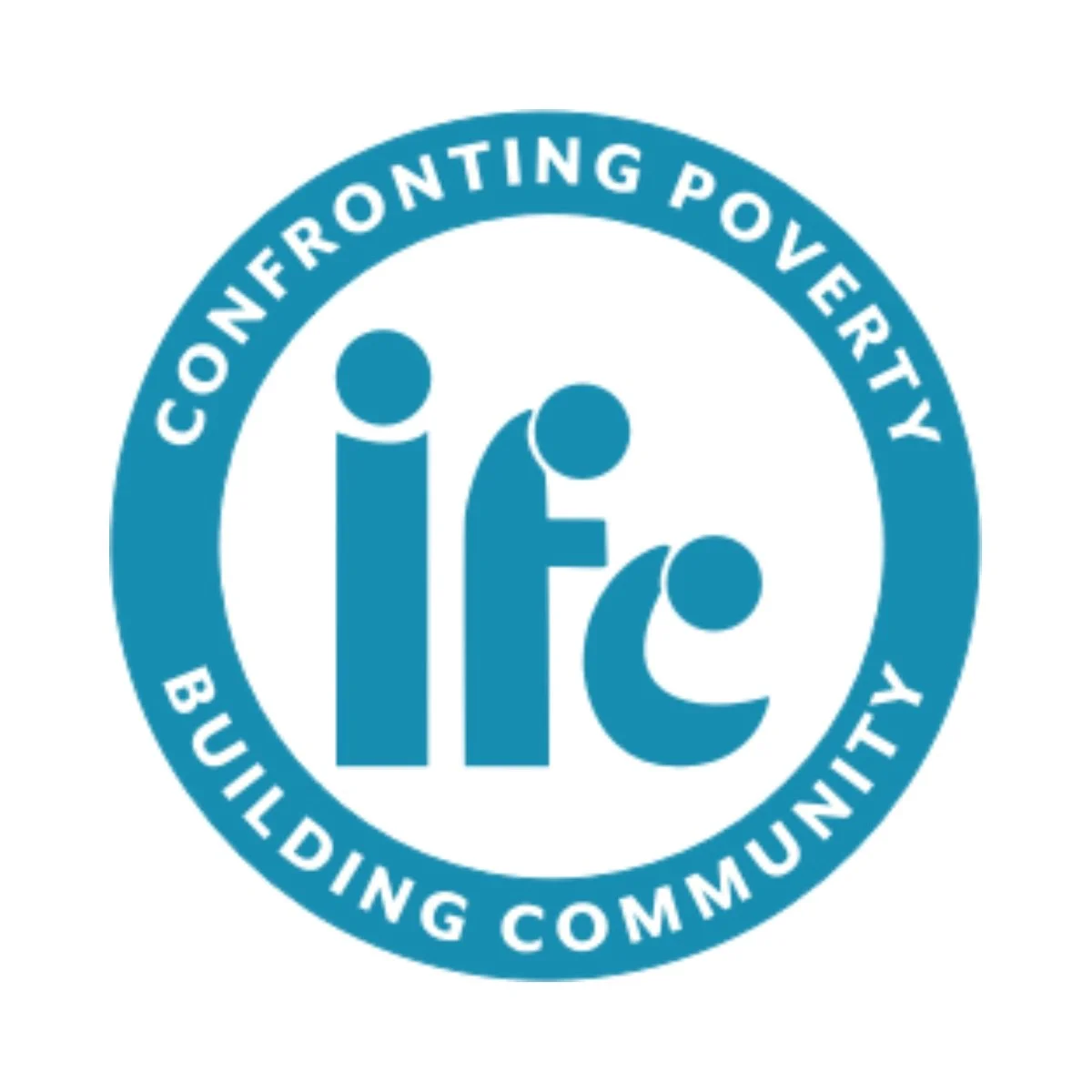 Inter-Faith Council for Social Service logo. A blue circle with the outer ring reading, "confronting poverty, building community." Inside the circle are the letters "IFC".