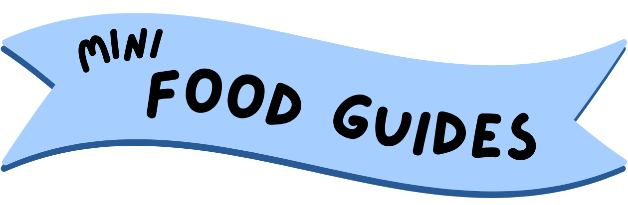 Blue banner Mini Food Guides logo.