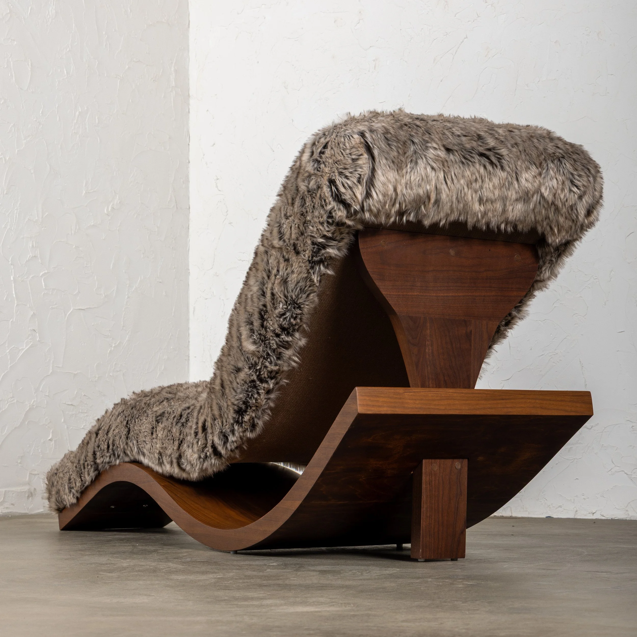 Wave Chaise Lounge - Iteration IV by Nersi Nasseri: Rear view of sculptural walnut support
