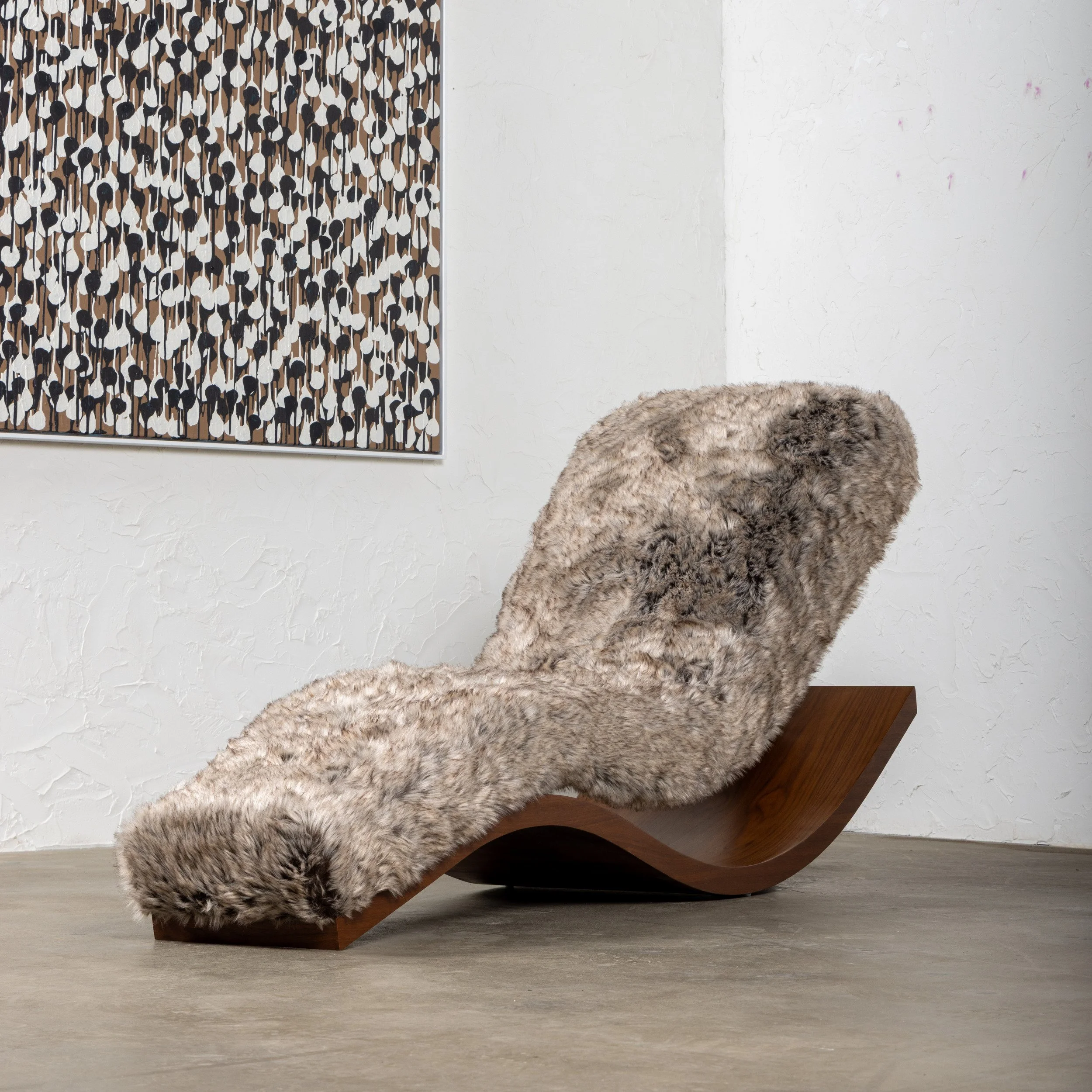 Wave Chaise Lounge - Iteration IV by Nersi Nasseri: Front view of faux fur upholstery