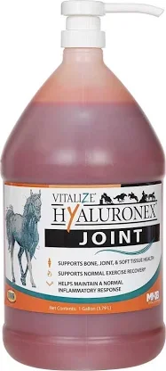A liquid joint-support supplement for horses built around high–molecular weight hyaluronic acid and antioxidants to support soundness and recovery.