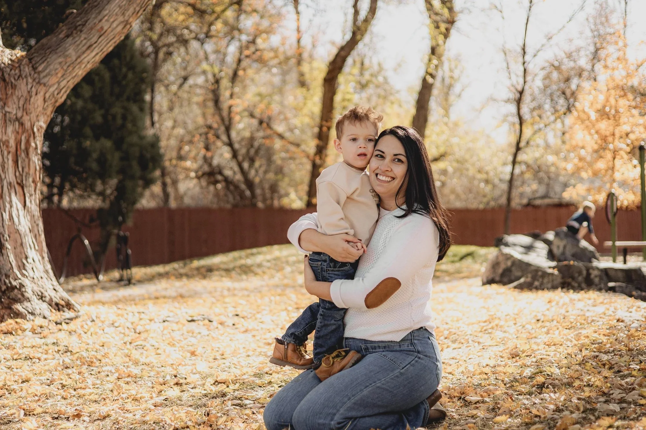 Mother and son posing for a family portrait in Boulder, Colorado