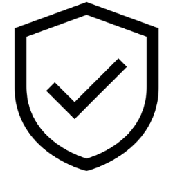 A white shield with a black check mark on a black background, symbolizing security or verification, like a Piano Lead Sheet ensures accuracy.