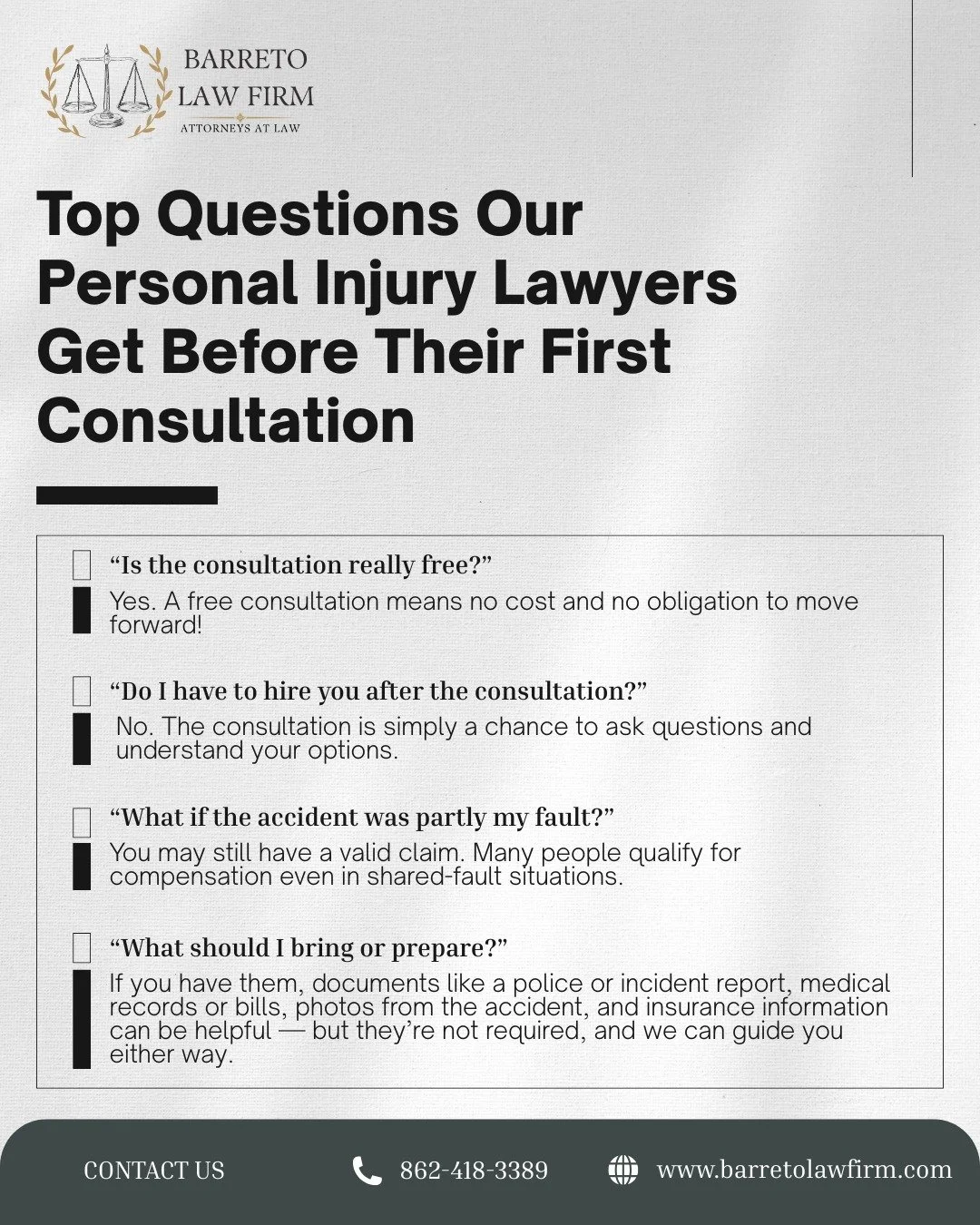 Reaching out after an accident can feel overwhelming, especially when you&rsquo;re not sure what to expect. A free consultation is simply a conversation; a chance to get clarity, ask questions, and understand your options before making any decisions.