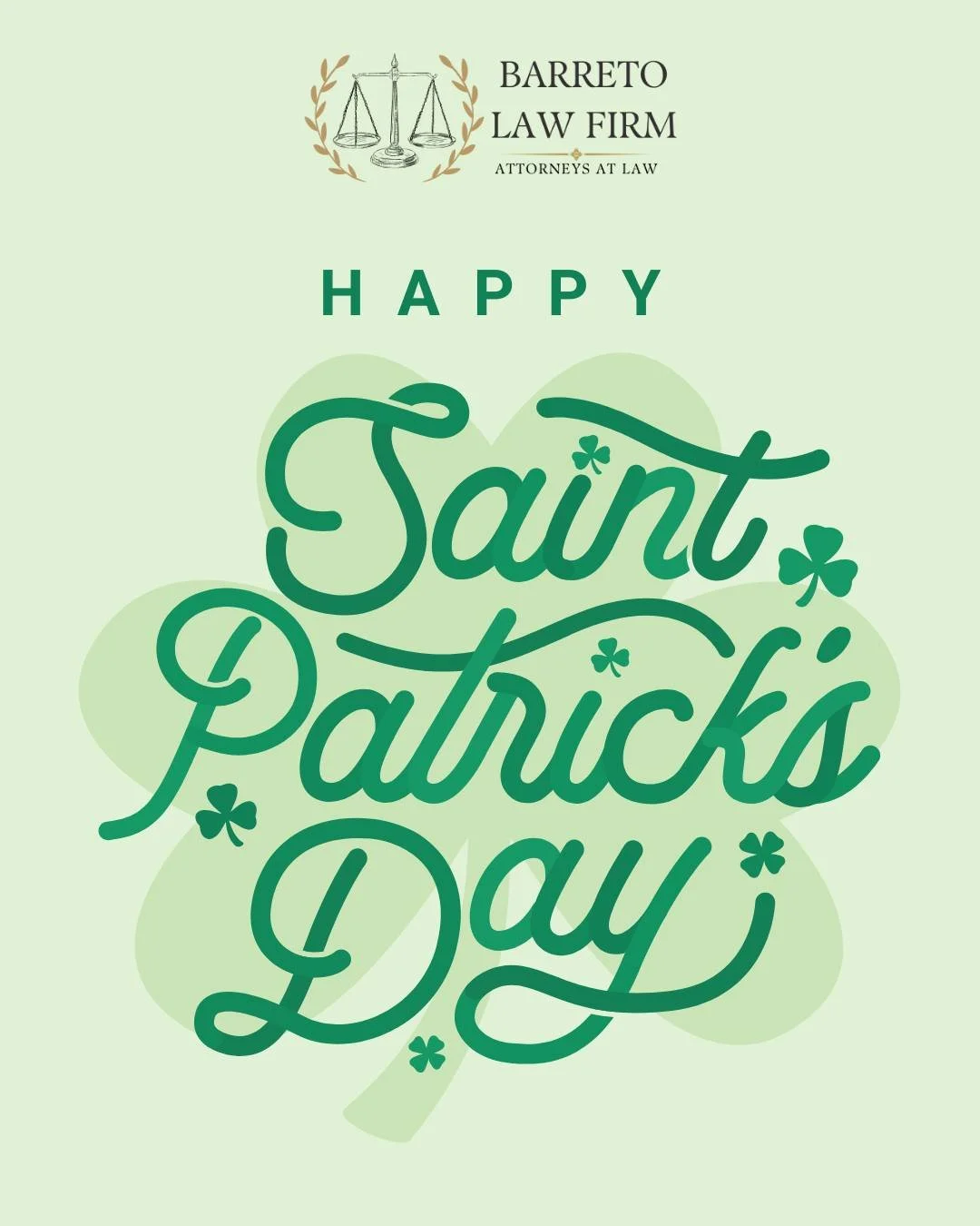 ¡Feliz Día de San Patricio de parte del bufete Barreto Law Firm! Hoy queremos desearle a nuestra comunidad un poco más de suerte, seguridad y felicidad. Si la suerte no te ha acompañado tras un accidente, nuestro equipo está aquí para guiarte en cada paso del camino.

St