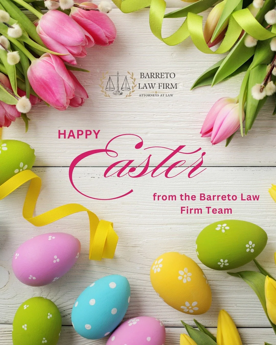 🌸🐣 Happy Easter from Barreto Law Firm! 🐰🌷

Wishing you and your loved ones a day filled with peace, joy, and new beginnings. May this season bring happiness, hope, and brighter days ahead.

From our family to yours - Happy Easter! 💛

🌸🐣 &iexcl
