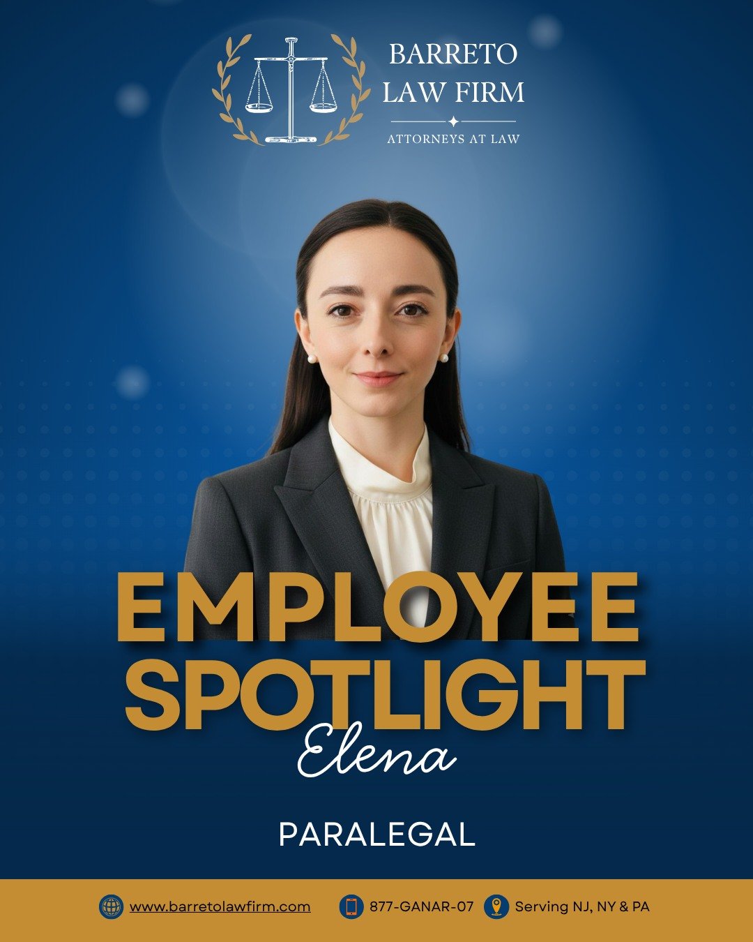 Meet Elena, one of our dedicated paralegals at Barreto Law Firm!

Elena helps clients navigate the early stages of their cases by gathering important records, coordinating information, and communicating with insurance companies. Her attention to deta