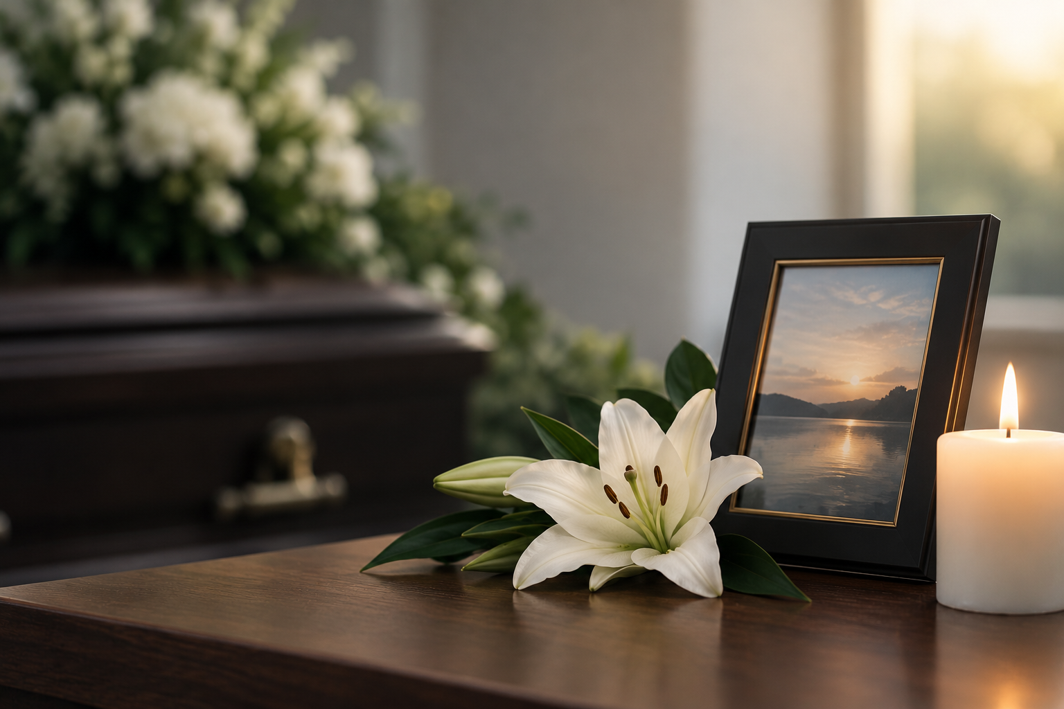 Memorial flowers and candle representing a wrongful death lawsuit in New Jersey, where a personal representative files a claim on behalf of the family.