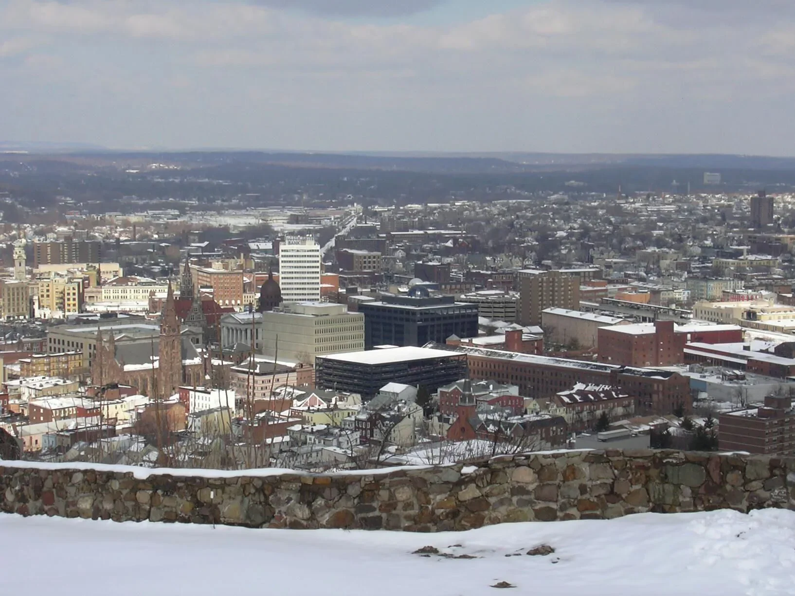 Snowy view of Paterson, New Jersey city buildings, where a local Paterson personal injury lawyer serves injured clients