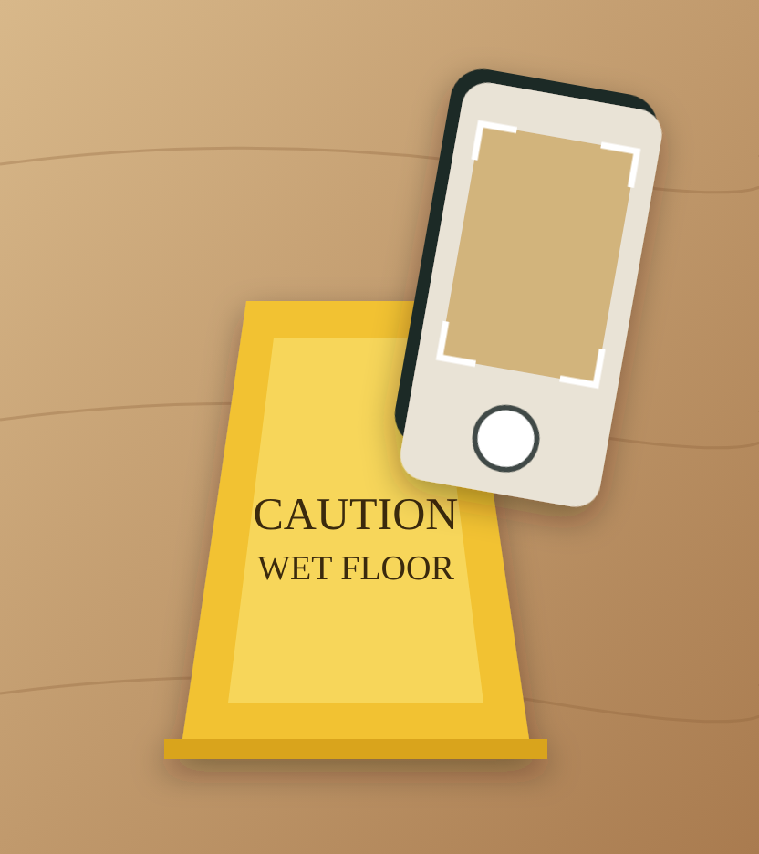 Phone taking a photo of a wet floor sign after a slip and fall