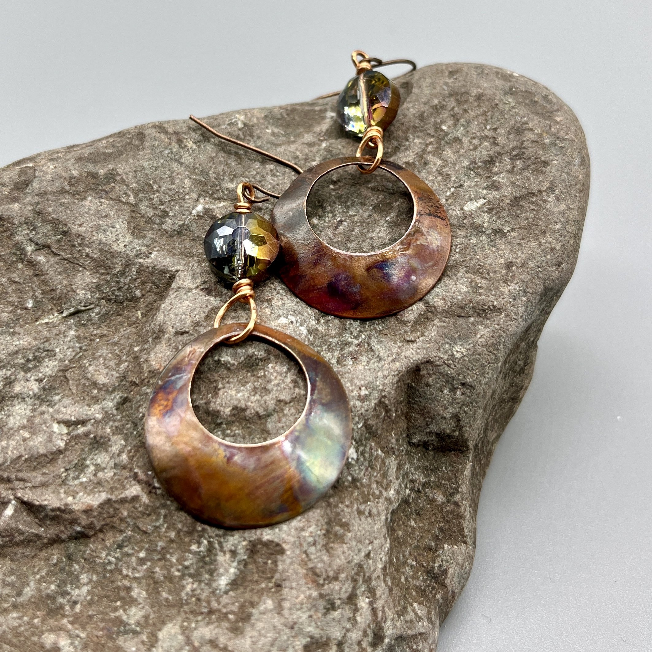 Reclaimed copper and glass earrings