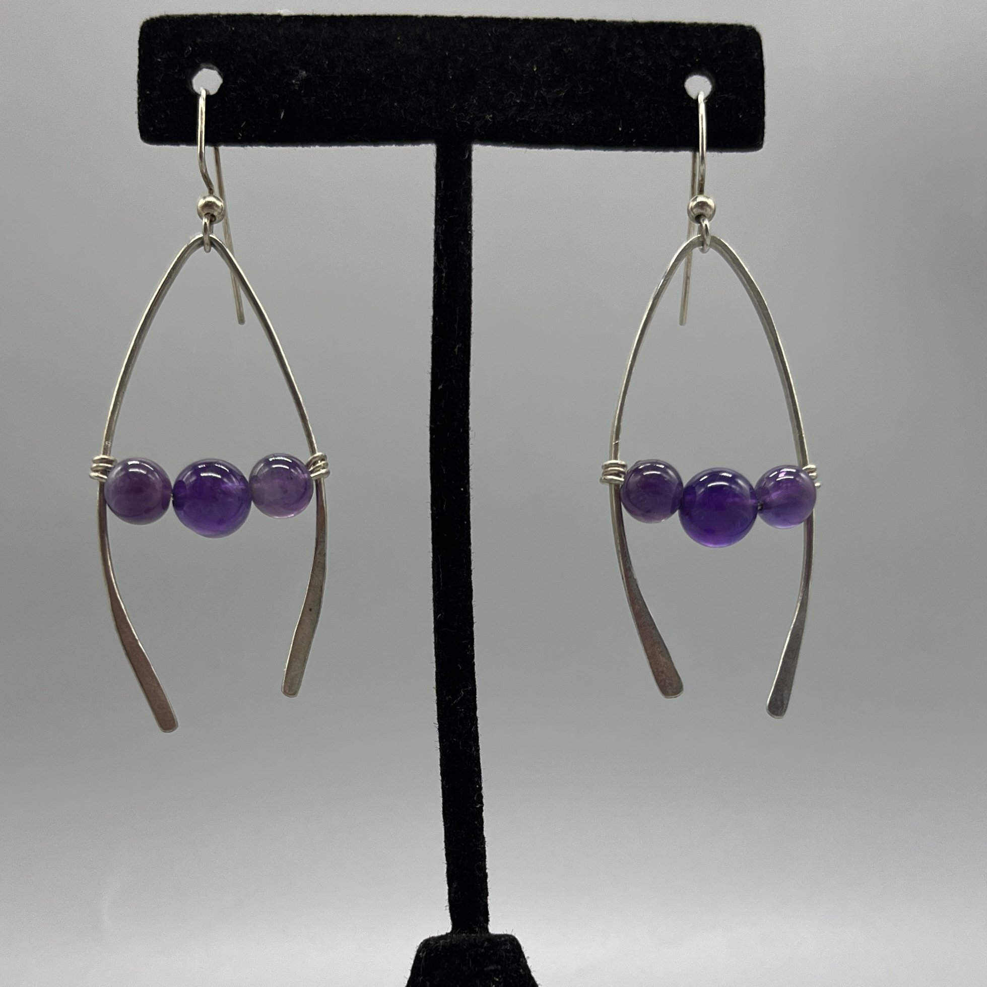 earrings sterling silver and amethyst dangle wishbone shaped