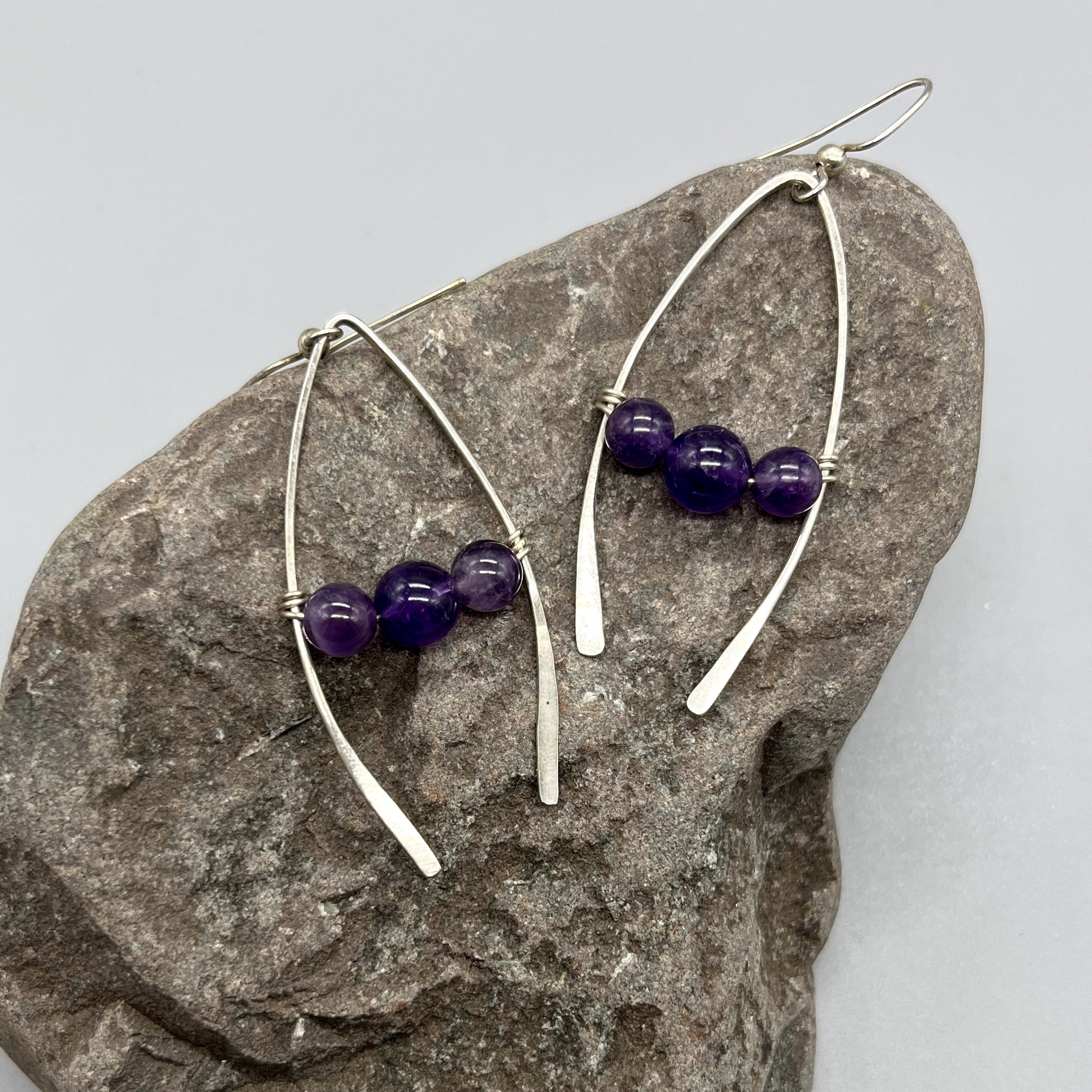 earrings sterling silver and amethyst dangle wishbone shaped