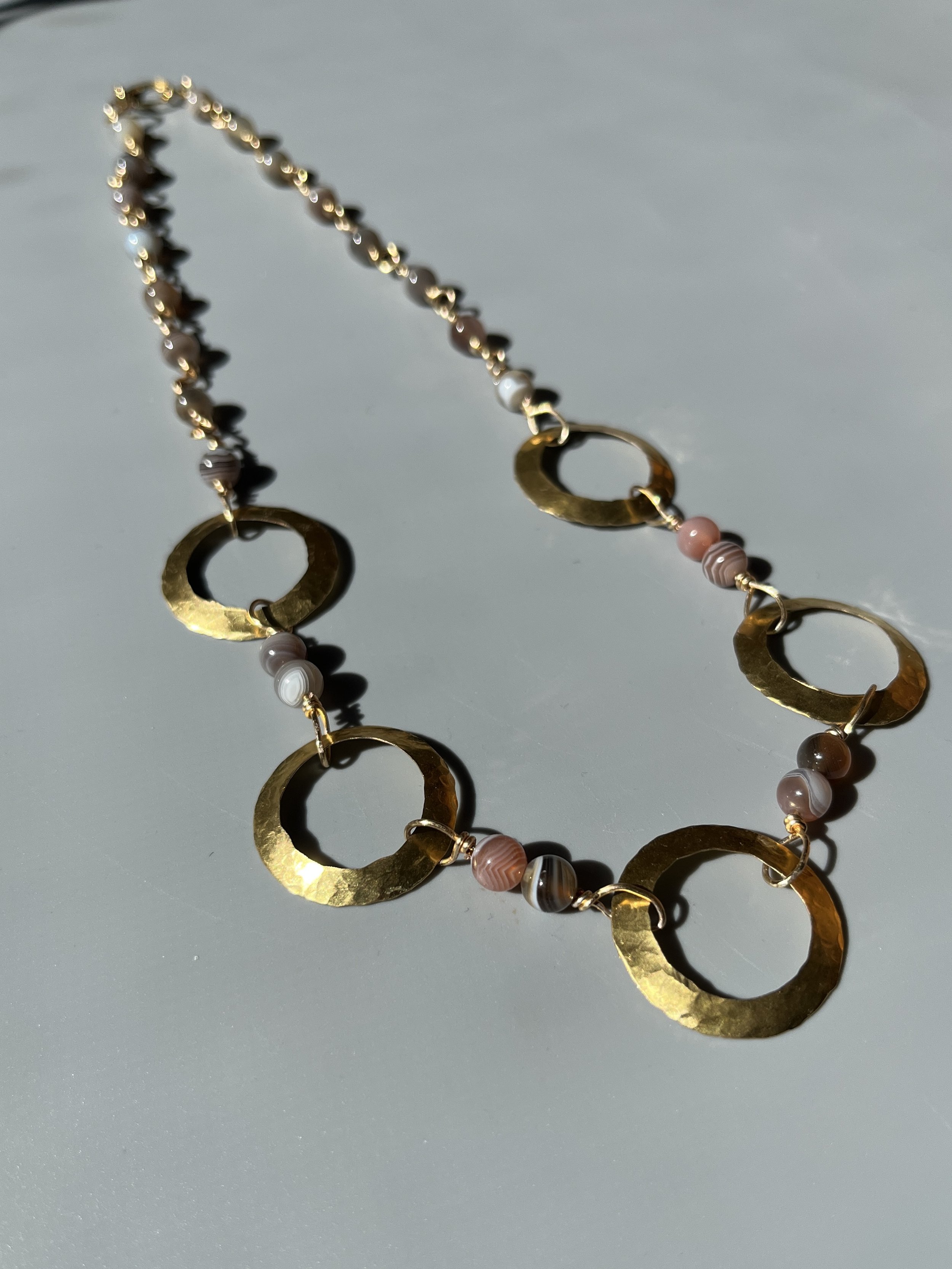 Brass and Gray Moonstone Necklace