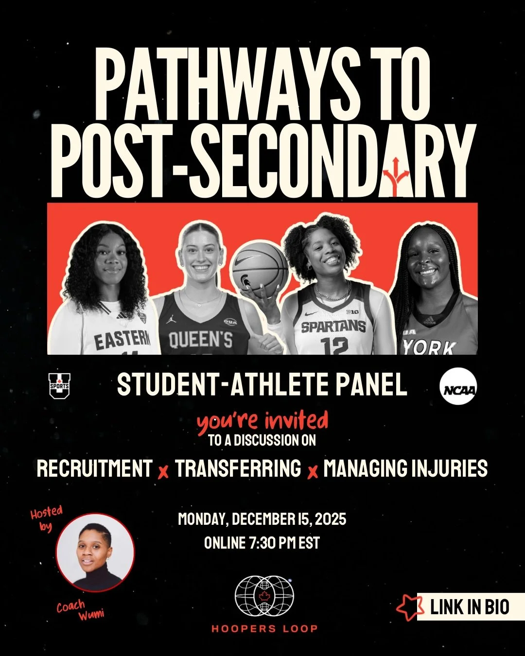 🚨CALLING ALL HOOPERS, PARENTS &amp; COACHES🚨

Don&rsquo;t miss your opportunity to hear directly from a stellar lineup of post-secondary WBB student-athletes! They&rsquo;ll share their journeys on what it really takes to get recruited, how they&rsq