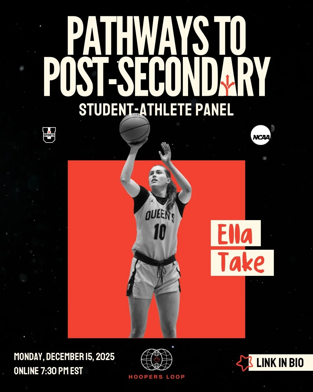 🚨Panelist Spotlight🚨

Ella Take is from Kingston, Ontario, where she played for Kingston Impact JUEL Prep before playing in Ottawa with Capital Courts Academy for her grades 11 and 12 season, during which she won an OSBA Championship title. She beg