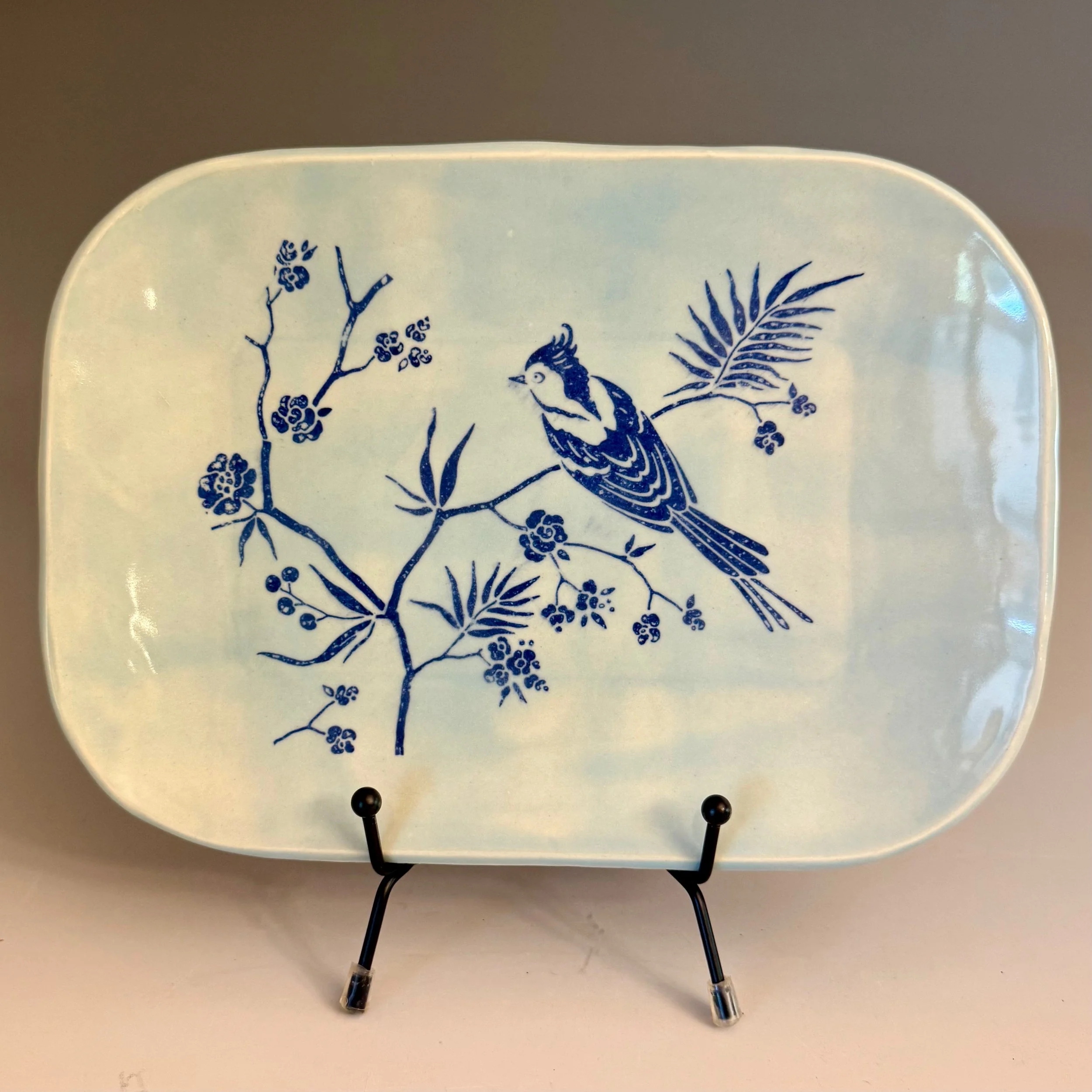 Bird Dish - Blue & Celedon