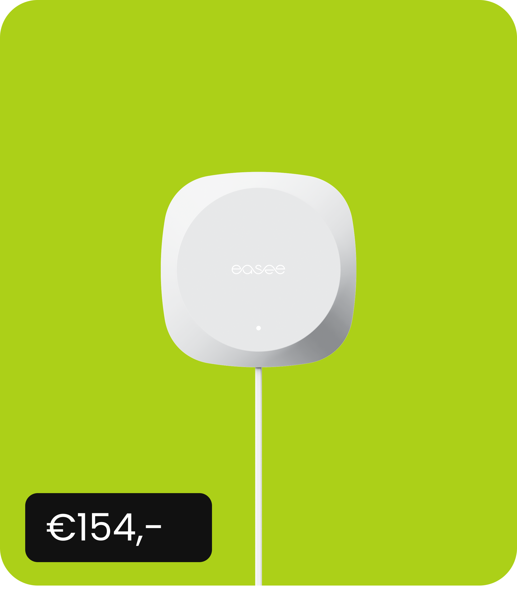 Wit Easee-equalizer op een groene achtergrond, met een prijskaartje van € 154.