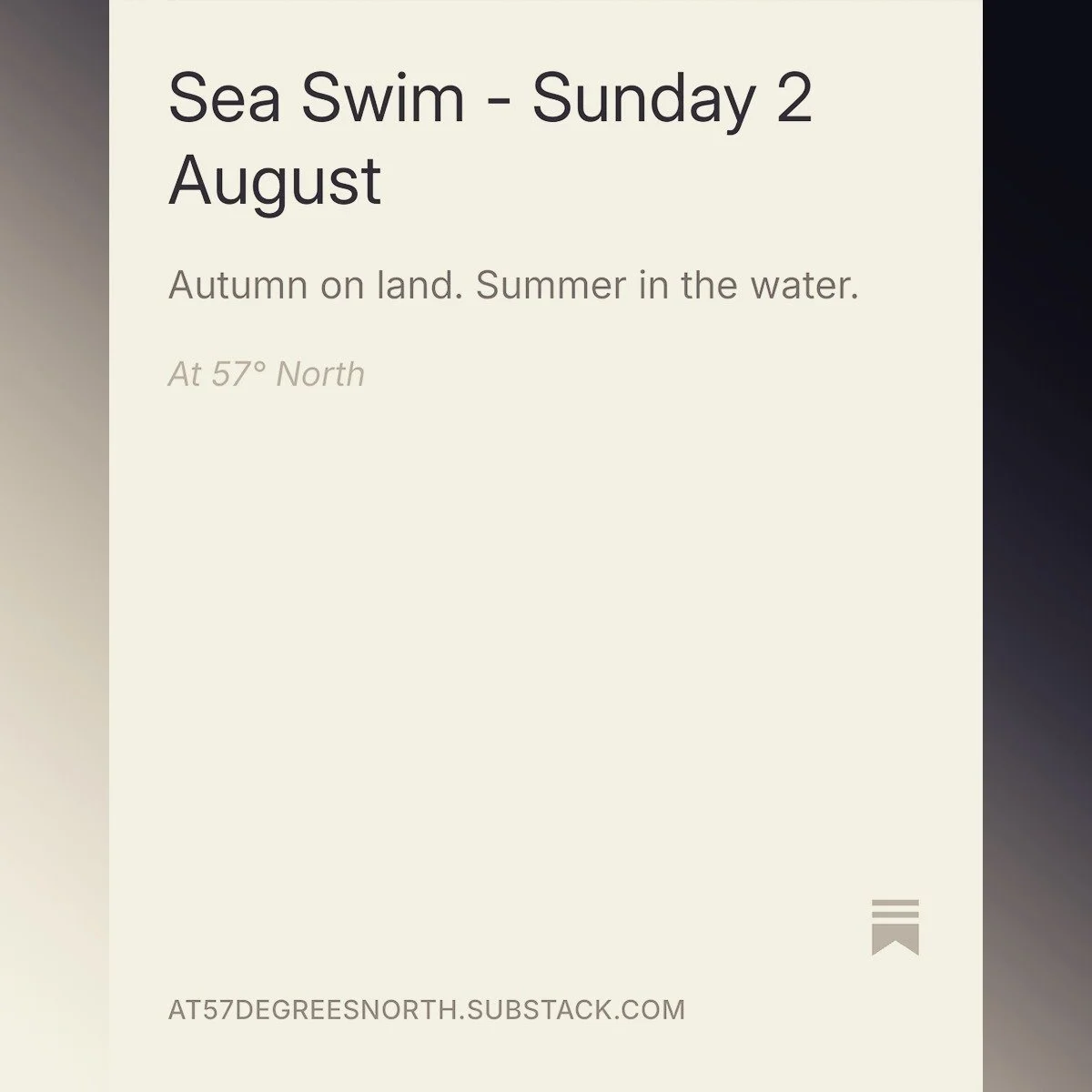 Sea Swim - Sunday 2 August
Autumn on land. 
Summer in the water.
New piece up on At 57&deg; North.

#seaswimming #atfiftysevendegreesnorth #findhorn #morayfirth #wildswimming #coldwaterswimming #scotland #personalessay #placewriting