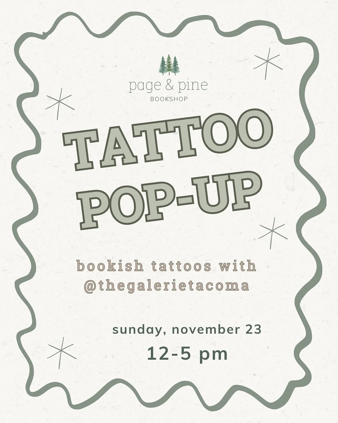 We are so excited to be hosting @thegalerietacoma next Sunday 11/23 from 12-5pm for our very first tattoo pop-up!

Swipe to check out the flash sheet for the bookish designs they&rsquo;ll be offering. 

More details below ⤵️

&bull; Tattoo pricing ra