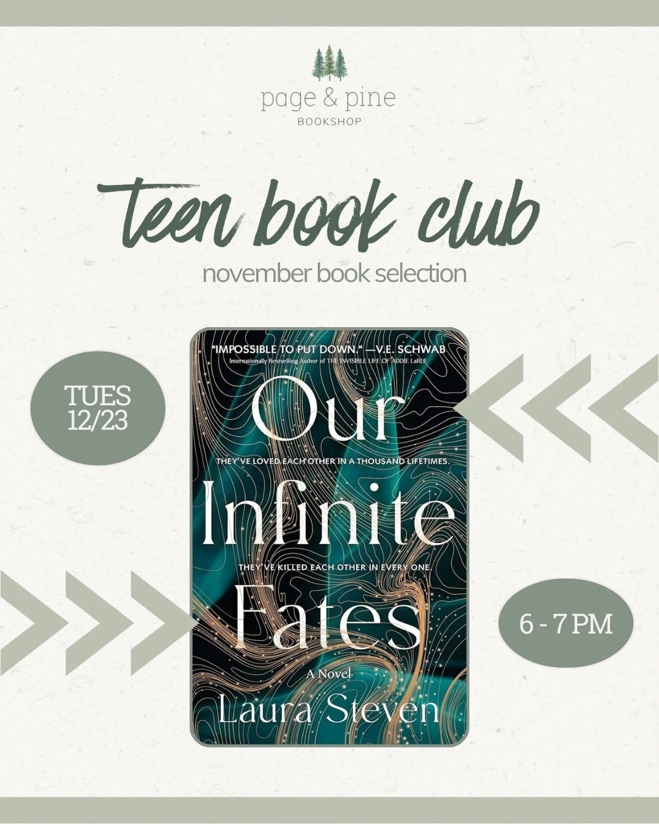Calling all teens! Join our teen book club the end of this month as we dive into this captivating fantasy novel. 

&gt;&gt; synopsis &lt;&lt;

The Invisible Life of Addie LaRue meets This is How You Lose The Time War in this fantastical love story th