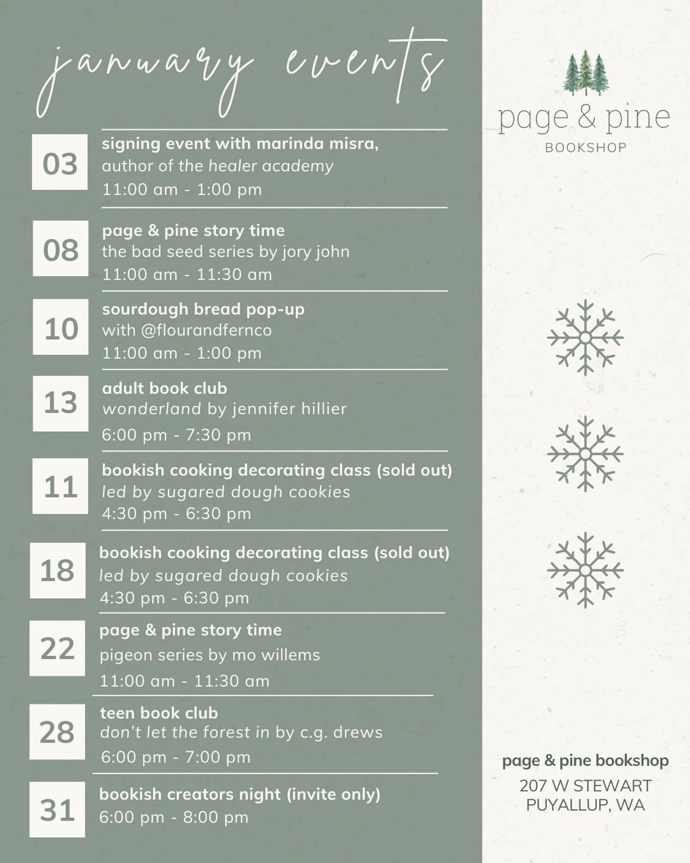 a slightly slower start to 2026, but we&rsquo;re looking forward to some amazing events! hope to see you at one or more throughout the month. 

#bookstore #indiebookstore #puyallup