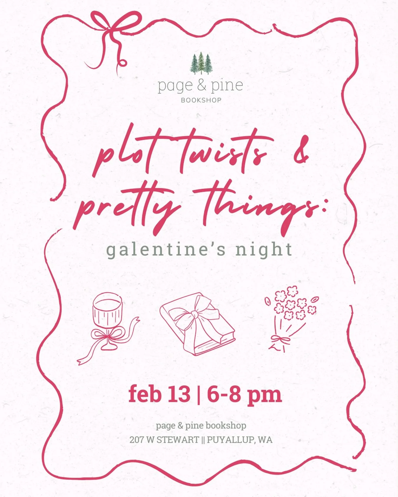 will you be our galentine? 💘

this galentine&rsquo;s day, fall in love with a night made just for you and your favorite people. enjoy an evening of wine, sweet treats, romance novels, friendship, and fun&mdash;what more could you ask for?

friday, f