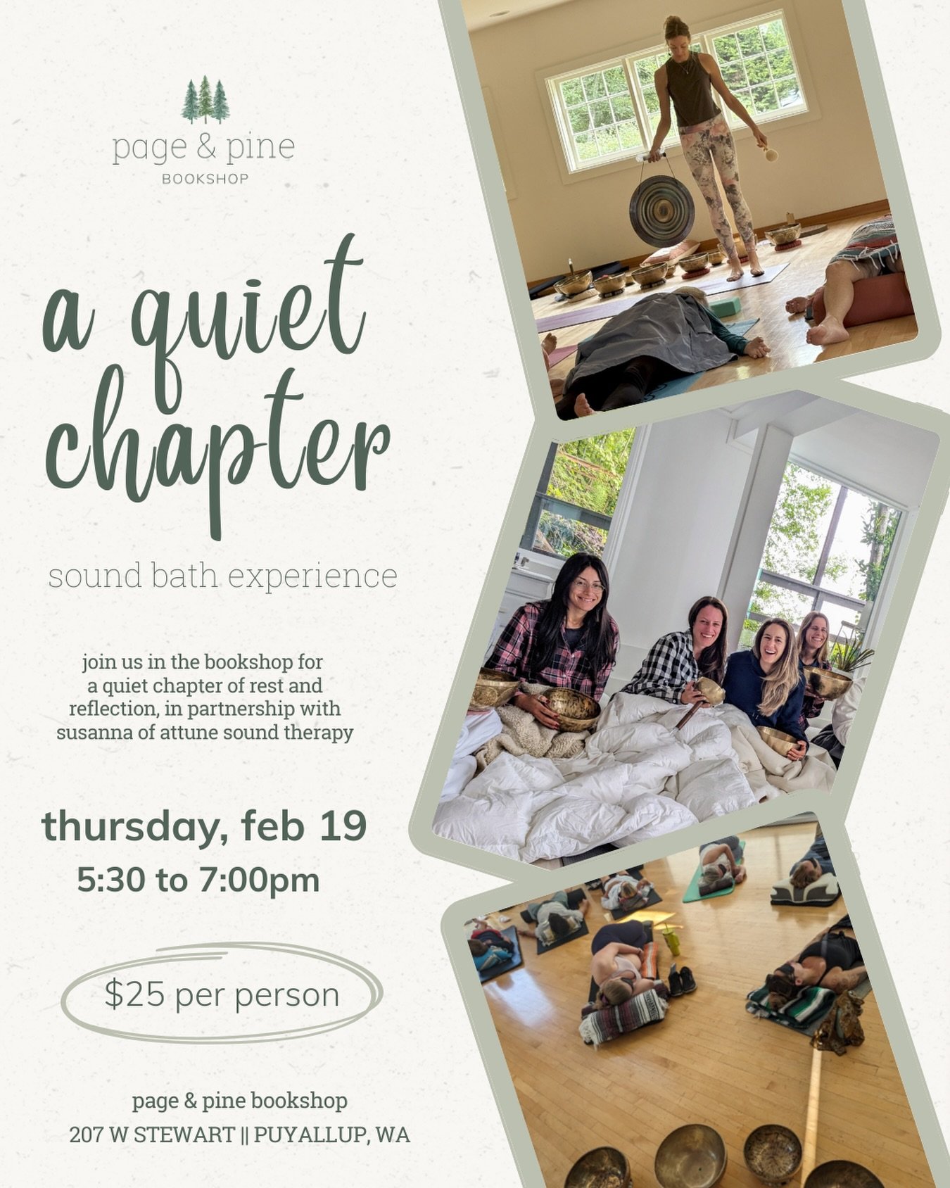 join us february 19 in the bookshop for a quiet chapter of rest and reflection, in partnership with susanna of @attuneyogaandsoundtherapy!

this thoughtfully curated experience invites you to slow down, tune inward, and find stillness between the pag