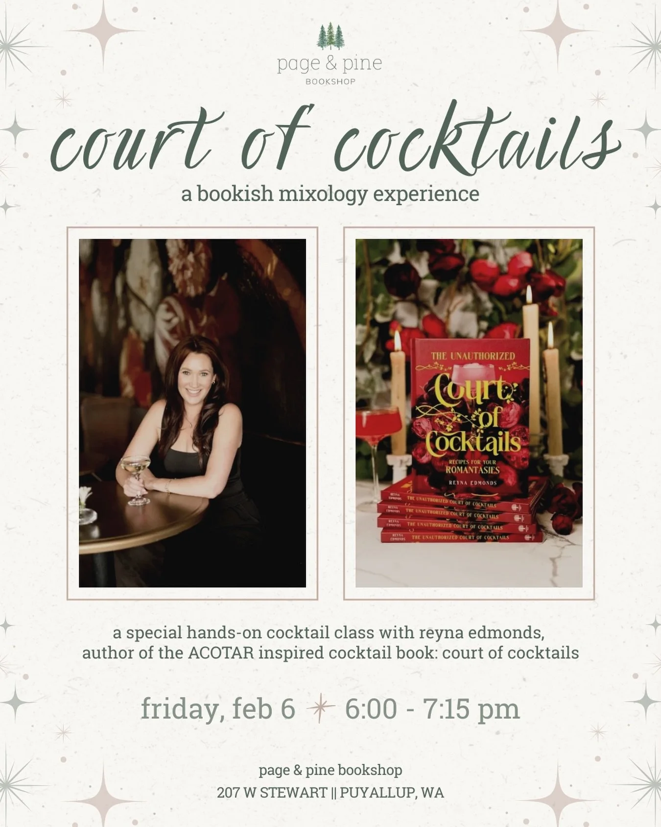 this one goes out to all the ACOTAR lovers ✨

join us in the shop for a special hands-on cocktail class with @reyna.edmonds, author of the ACOTAR inspired cocktail book: court of cocktails (available in the shop!). 

attendees will learn how to make 