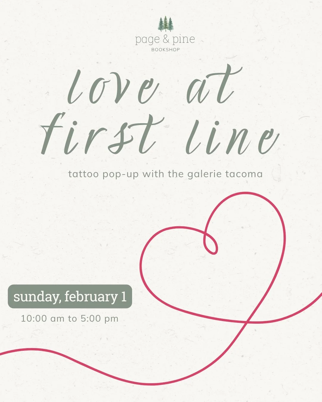 kick off the season of love with us on sunday, february 1 for our love at first line tattoo event with @thegalerietacoma 💘

featuring adorable, literary inspired flash tattoos perfect for romance lovers, bookworms, and anyone who wants a sweet littl