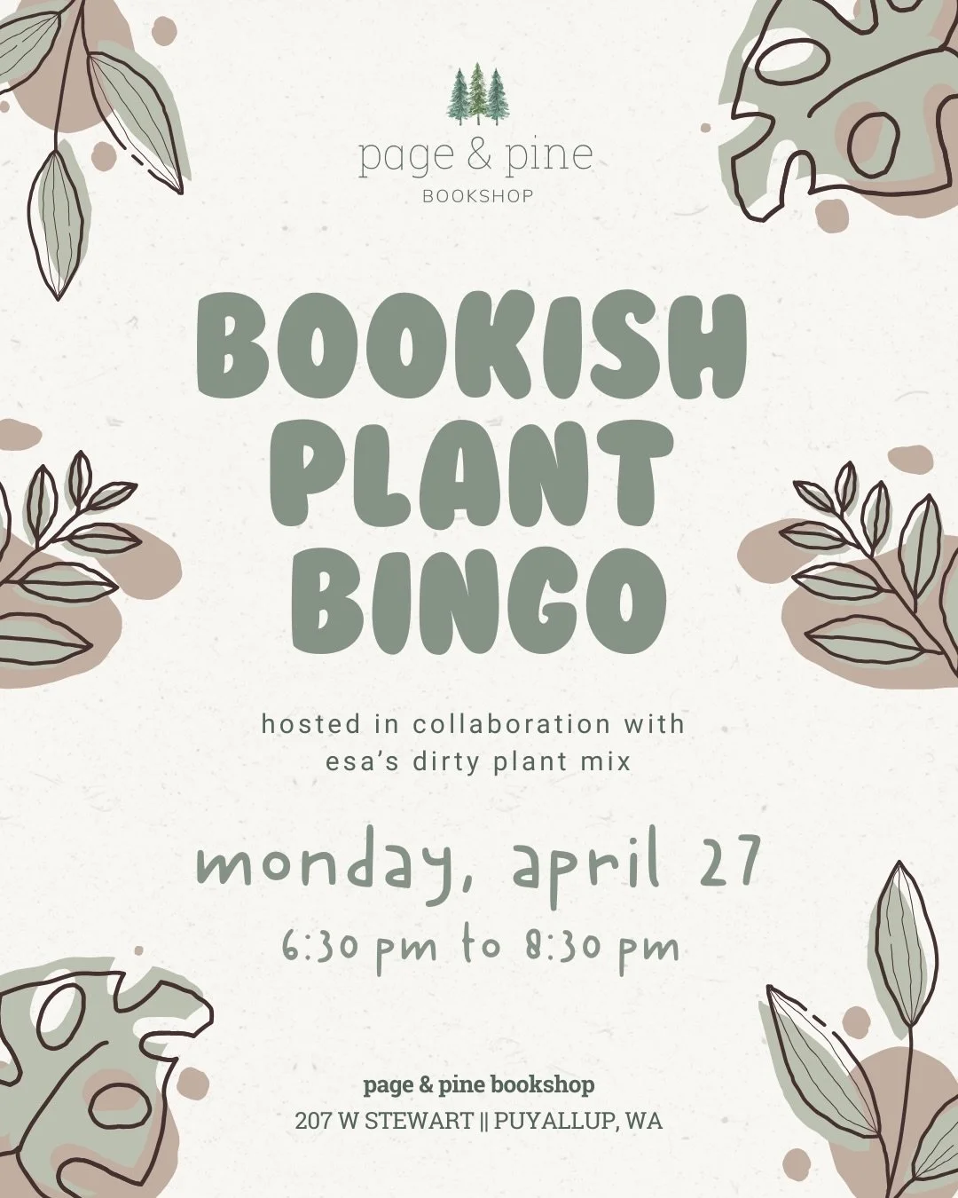 we&rsquo;re bringing together two of our favorite things: books and plants for two cozy, feel-good nights of bingo with a literary twist! 🪴 join us monday, april 27 at 6:30pm or friday, may 15th at 7pm (or both!). 

hosted in collaboration with @esa