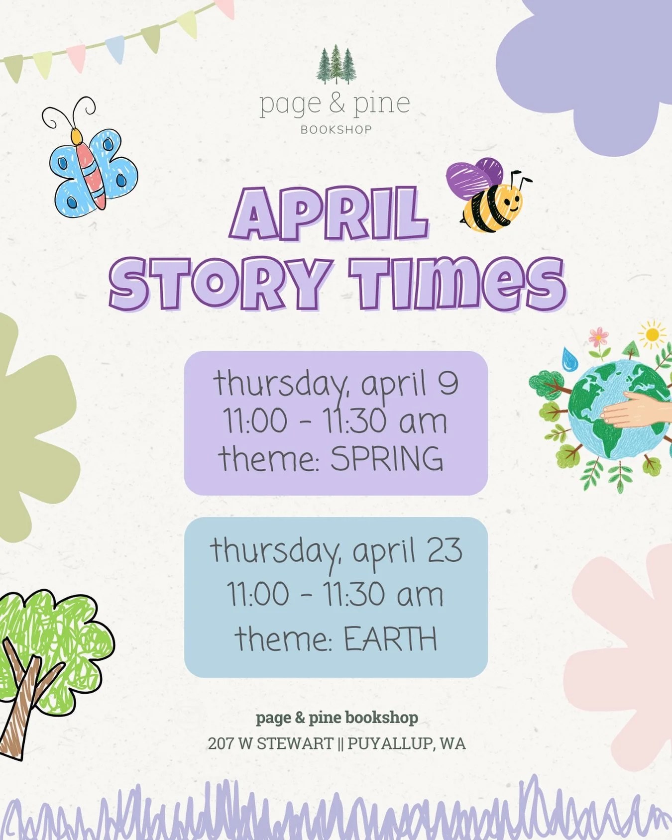 we&rsquo;re gearing up for a delightful celebration of spring during our two april story times this month! 

bring your kiddos and join us on thursday, april 9 at 11:00am as we read spring themed books 🌷

and then join us on thursday, april 23 at 11