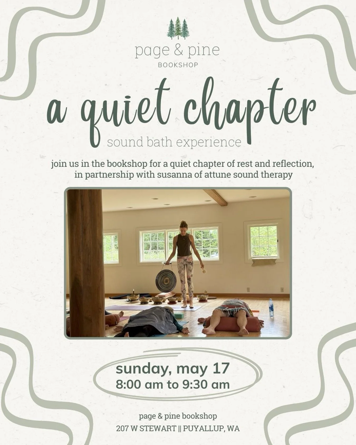 join us in the bookshop on sunday, may 17 at 8:00 am for a quiet chapter of rest and reflection, in partnership with
susanna of @attuneyogaandsoundtherapy. 

this thoughtfully curated experience invites you to slow down, tune inward, and find stillne