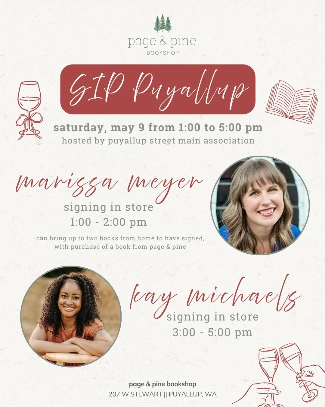 we&rsquo;re gearing up for a fun day of author signings + wine tastings for SIP puyallup on saturday, may 9 from 1-5pm, hosted by @puyallupmainstreet 🍷📚

🍷 from 1-5pm, @chorusfrogwinery will be pouring tastings of their locally made wines (must ha