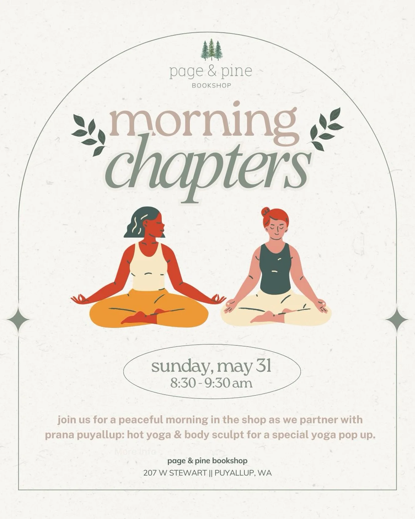 join us for a calming morning of yoga with @pranapuyallup on sunday, may 31 from 8:30 am - 9:30 am 🧘🏻&zwj;♀️

we&rsquo;ll begin the day with a gentle, grounding flow surrounded by shelves of stories. whether you&rsquo;re a seasoned yogi or just loo