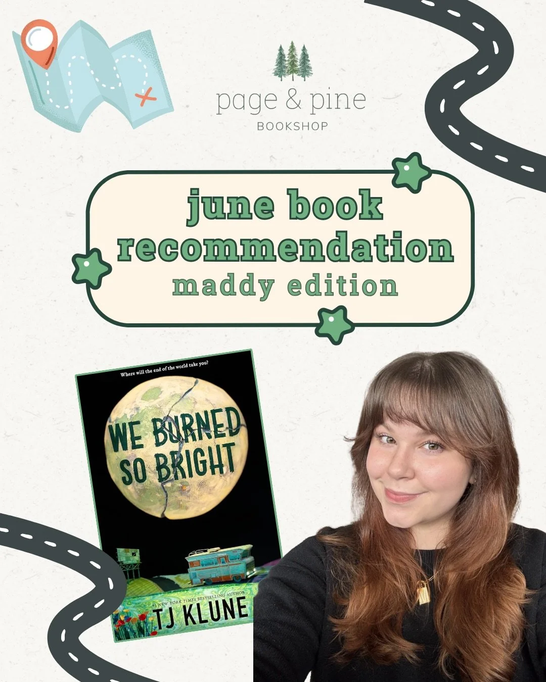 in honor of pride month, this month&rsquo;s featured staff book rec is we burned so bright by tj klune 🚙🧳🌕

this queer heart-wrenching standalone novel about love, loss, and finding meaning in the face of an inevitable apocalypse is also incredibl