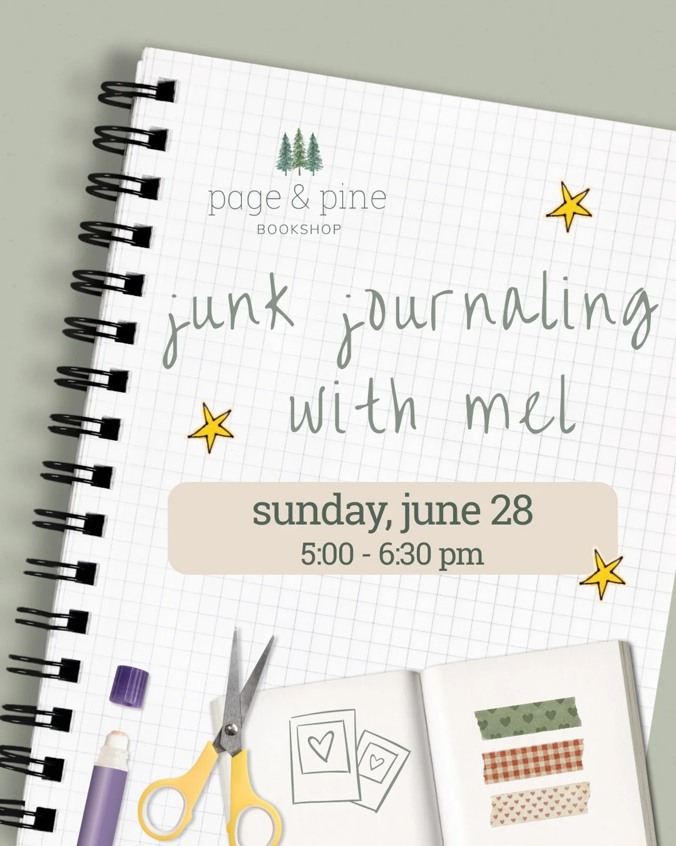 come get your craft and creativity on! 

join us for a free junk journaling night with mel on sunday, june 28th from 5:00&ndash;6:30 PM. we&rsquo;ll spend the evening making collaged, layered journal pages using found papers, scraps, and fun little b