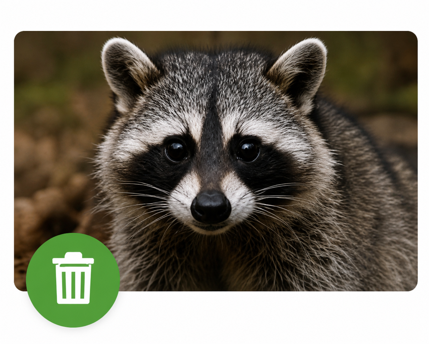 Close-up of a raccoon looking directly at the camera with a blurred natural background.