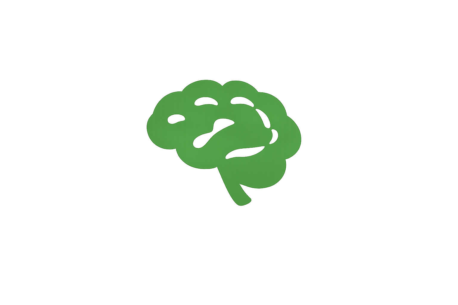 A stylized green brain icon on a black background.